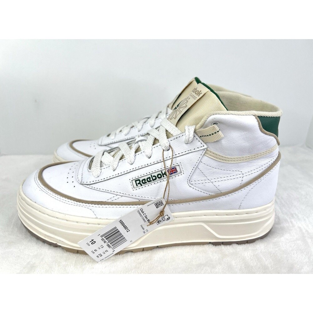 Reebok Club C Geo Mid Womens 10 White Green Leather Lifestyle Sneakers Shoes